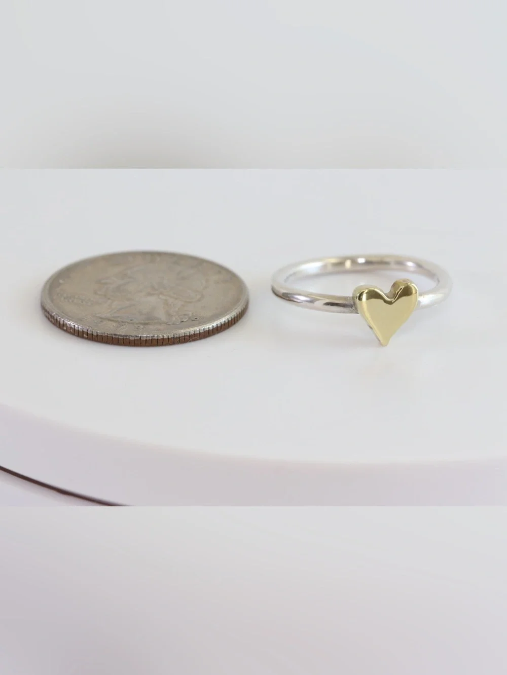 Handmade Sterling Silver & Brass Heart Ring – Size 7.5